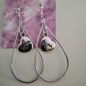 Mom heart in tear drop earrings
